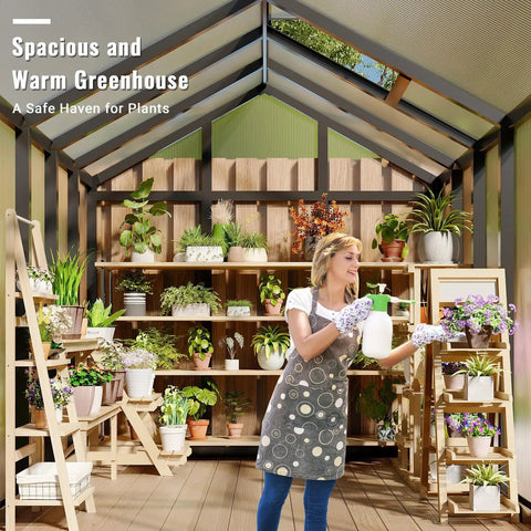 6x8 Ft Greenhouse Kit With Aluminum Frame, Polycarbonate Panels, Walk In Design, Adjustable Roof Vent, Sliding Door, Secure Lock, Sturdy Outdoor Garden Patio Backyard Shelter