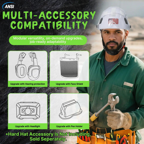 Heavy Duty White Vented Hard Hat With Brim, Ansi Z89.1 Certified Osha Approved Construction Safety Helmet, Lightweight Abs Work Hat For Men And Women, Six Point Suspension For Real Deal Job Site Protection