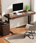 Killer 55 Inch Electric Standing Desk With Smooth Walnut Top And Ultra Silent Motor features ergonomic design alongside a sleek monitor and chair.