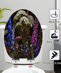Elongated Botanical Stained Glass Garden Wildflowers Ornate Toilet Seat, featuring vibrant flowers with sturdy resin construction.