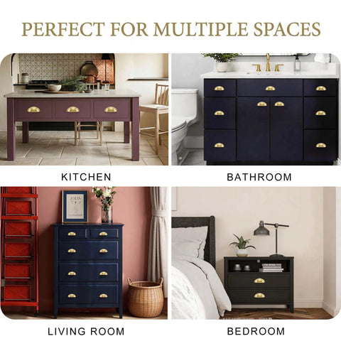 Top-Notch Solid Brass Cabinet Pulls With A Slick Brushed Gold Cup Look, Badass 3 Inch Hole Center Kitchen Cupboard Drawer Handles And Dresser Knobs 10 Pack Pure Quality Real Deal Smooth Upgrades displayed in kitchen, bathroom, living room, and bedroom settings.
