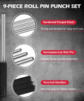 9-piece roll pin punch set features from the 25 Piece Punch And Chisel Set With Roll Pin Punches Including Taper Punches Pin Punches Center Punches And Cold Chisels For Metalworking Automotive Woodworking And DIY Projects Built From Heat Treated Chrome Vanadium For Lasting Sharpness And Durability.