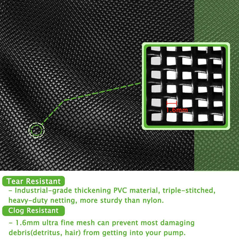 Close-up of Upgrade 24 By 26 Inch Pump Barrier Bag For Pond Filter Box showing 1.6 mm mesh detail and tear-resistant material