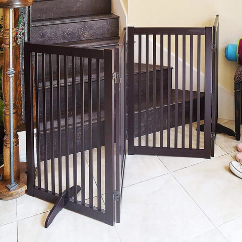 Espresso Wood Gate Support Feet for 0.75 Inch Thick Gates in 360 Degree Configurable Gate System with Satin Finish, stairway setup