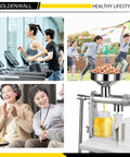 Manual Oil Press Machine for Home Use, Seed and Nut Oil Expeller on table, stainless steel, hand crank, peanut oil extraction visible
