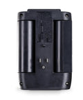 Back view of Six Swivel Outlet Surge Protector With 1200J Surge Protection, 125V, Two USB Ports, wall tap design. Compact and black.