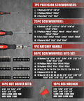 124 Piece Magnetic Screwdriver Set With Ratcheting Handles Includes Slotted Phillips Pozidriv Hex Torx And Precision Bits Plus Nut Drivers