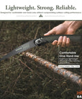 Hand holding 7.5 Inch Folding Saw For Bushcraft, Camping, And Trail Maintenance with rust protected blade on branch