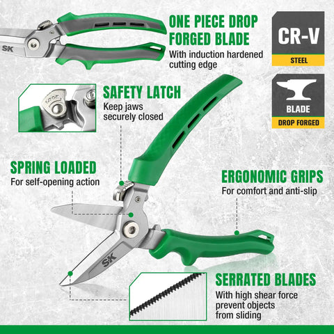 8 Inch Heavy Duty Scissors Industrial Shears With CRV Steel One Piece Construction And Induction Hardened Blades For Long Lasting Sharp Cutting Through Tough Materials All Purpose Utility Tool, green handles