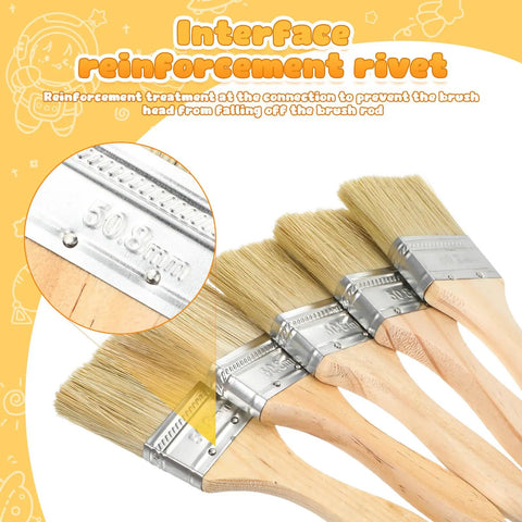 Thick Handle 2 Inch Flat Paint Brush Set, 30 Piece Stain Brushes With 12mm Bristles arrayed, showing reinforcement rivet detail