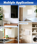 No Sweat Self Adhesive Drywall Access Panel 10 X 10 Inch in bathroom, kitchen, laundry room, and living room applications.