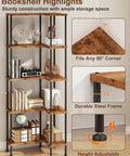 Top Notch 5 Tier L Shaped Corner Bookshelf 60 Inch Tall Modern Shelving Unit For Home Office Wall Storage Organizer And Display Rack with rustic shelves.