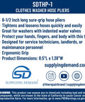 Infographic for 8.5 Inch Sure Grip Washer Hose Pliers Universal Fit For All Major Brands To Tighten Or Loosen Hoses