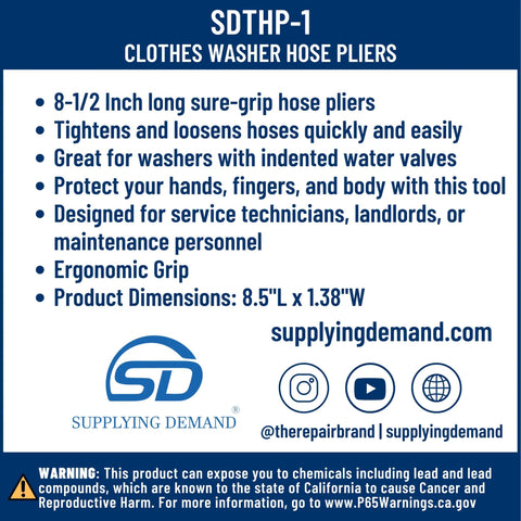 Infographic for 8.5 Inch Sure Grip Washer Hose Pliers Universal Fit For All Major Brands To Tighten Or Loosen Hoses