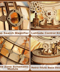 Luminous 3D Puzzle Globe Kit With USB Rotation Wooden Globe Craft For Adults And Teens 5 Hour Assembly Challenge, close-up of wooden globe details