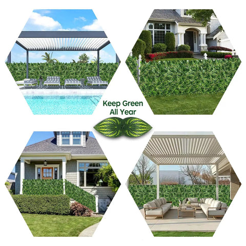 Watermelon Leaves Faux Ivy Privacy Fence Screen For Indoor Outdoor Use, UV Resistant, realistic fake ivy wall by poolside