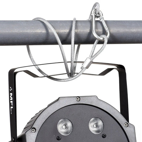 Beefy Heavy Duty 31.5 Inch Stainless Steel Stage Light Safety Cables securing DJ light to truss