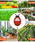 All Purpose Soil Moisture Meter For Indoor And Outdoor Plants No Batteries Needed Dual Probe Hygrometer Sensor For Gardening Gift Farming Greenhouse Use 2 Pack with ladybug design shown in lawn, garden, house plant, and farm settings.