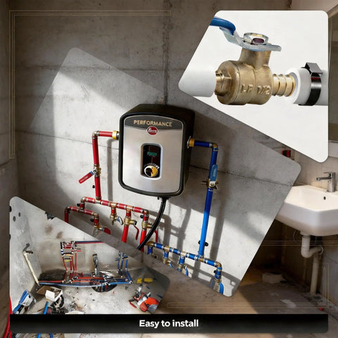 Installed Three Quarter Inch PEX Ball Valve Set Lead Free Brass Shut Off Valves 2 Pack Red And Blue For Hot And Cold Water 400 PSI