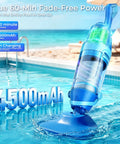 Cordless Pool Vacuum For Above Ground And Inground Pools 1427 GPH Powerful Suction in pool demonstrating 4500mAh capacity