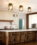Semi Flush Mount Ceiling Light With Bronze Metal Frame And Clear Glass Shade, Farmhouse Style Fixture For Kitchen Island, Hardwired