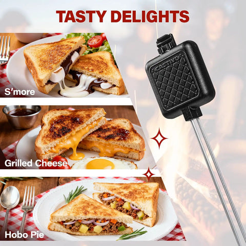 Heavy Duty Cast Iron Campfire Pie Maker Set For Camping Hobo Pie Iron For Sandwiches And Desserts 2 Pack with pie examples