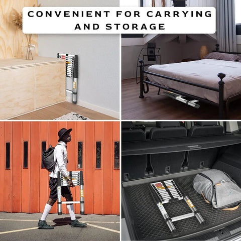 8.5 Foot Stainless Steel Telescoping Ladder Ultra Lightweight Multi Purpose Extension folded for storage and portability