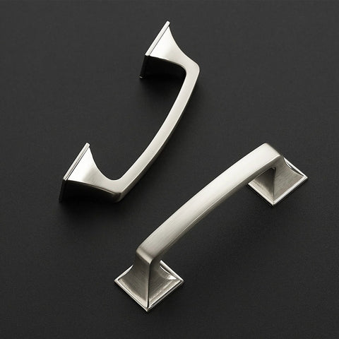 30 Pack Solid 3 Inch Square Foot Arch Cabinet Pulls In Brushed Nickel Finish For Kitchen Cabinets And Drawers, shown on dark background