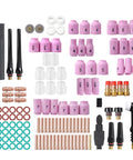123 Piece TIG Welding Torch Kit With Low Profile Gas Lens System And Pro Grade Alumina Nozzles, Transparent Cups for WP 17 18 26