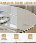 Close-up of Top Tier 59 Inch Round Sintered Stone Dining Table With Faux Marble Top Easy Spin Lazy Susan, showing durable, scratchproof surface.