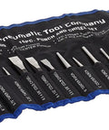 16 Piece Punch And Chisel Set With Taper Punches Cold Chisels And Pin Punches displayed in black canvas roll
