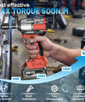 Mgym 500Nm Cordless Impact Wrench 1/2 Inch Electric Driver in use for tire disassembly and screw tightening.