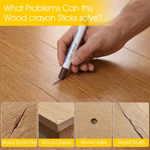 All In One Wood Repair Kit With 60 Plus 2 Pcs, 30 Color Wax Filler Sticks And Scrapers used on wood floor scratches, cracks, and holes.
