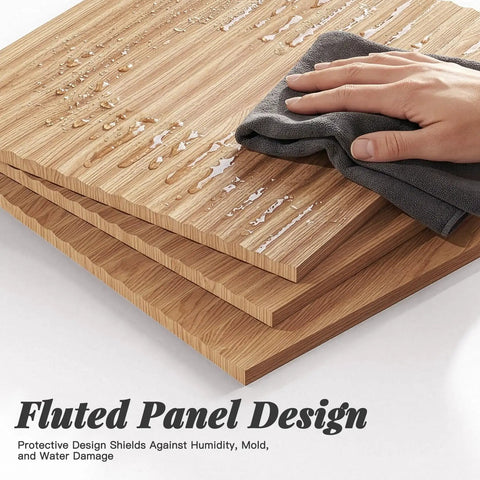 31-Inch Fluted Bathroom Vanity Crafted From Solid Natural Oak Featuring A Heavy-Duty One-Piece Ceramic Bowl Scratch-Proof Topcoat Straight-Up Durable Built Like A Tank For The Daily Grind Easy Breezy Install Long Haul Performance