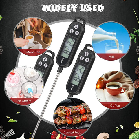 6 Pack Instant Read Meat Thermometer Set With Long 9.65 Inch Probes Digital Waterproof Kitchen Thermometer For BBQ Grilling And Cooking Great For Water Milk Yogurt Candy Quick Accurate Temperature Read User Friendly, used for milk and coffee