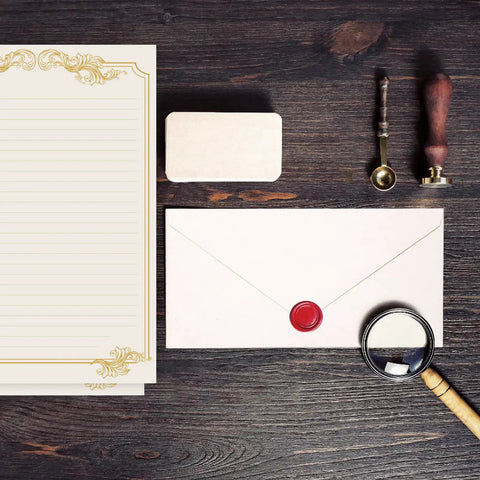 Vintage Style Stationery Set With 60 Letter Papers And 30 Envelopes, Gold Border Writing Paper For Love Letters And Party Invites