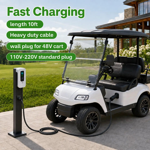 Rugged 10 Foot 3 Pin Charging Cable For Evolution Icon Golf Cart 48V Electric Vehicle 120V To 220V 16 Amp Direct Replacement Power Cord.