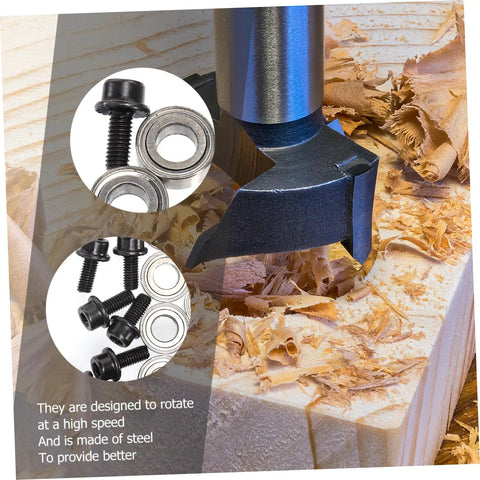 Router Bit Replacement Bearings Kit With Ball Bearings, Top Mounted Guide Screws And Wrench for Rabbet Bushing on wood block