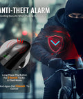 Biker demonstrating Two Pack Bike Lights With Horn, 1400LM USB Rechargeable with Anti-Theft Mode activated on handlebar.