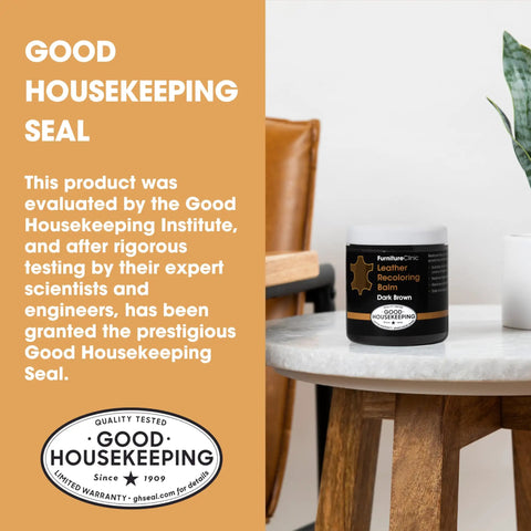 Leather Recoloring Balm Dark Brown Dye For Couches Furniture And Car Seats Scratch Remover And Fading Repair jar on table
