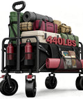 200L Collapsible Wagon Cart Heavy Duty Beach Wagon With 7.48 Inch All Terrain Wheels And Side Pocket, fully loaded