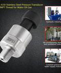 1/8 NPT Stainless Steel Pressure Transducer Sensor For Oil Fuel Air Water Measurement High Sensitivity Accuracy With 5V Output And 300 PSI Range Built Tough For Reliable Readings, used in hydraulic, HVAC, and water systems.