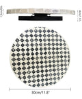 Top view of Lazy Susan Organizer With Boho Checkered Mother Of Pearl Inlay 12 Inch Rotating Tray, showing pearl inlay design.