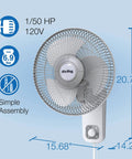 Commercial Grade Oscillating Wall Mount Fan, 12 Inch White with durable metal front grill and plastic rear grill shown in front view.