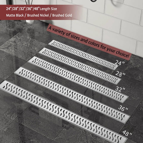 Transform Your Bathroom Game With This Rock Solid 24 Inch Linear Shower Drain Featuring A Brushed Nickel Finish And Serious Flow Capability For Quick Drain Action - variety of sizes shown