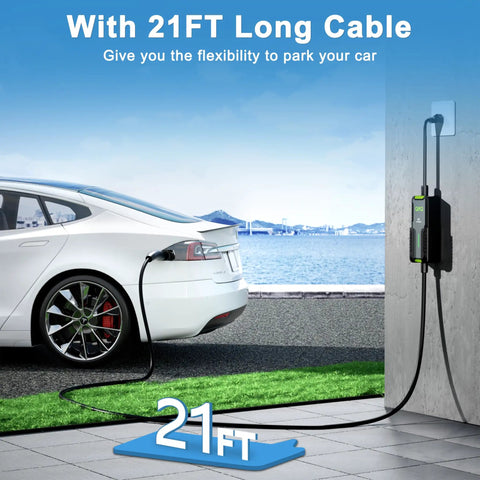 Portable Tesla EV Charger Level 1 And Level 2 16A With 21FT Cable 240V NEMA 6 20 Plug And 120V NEMA 5 15 Adapter NACS Connector