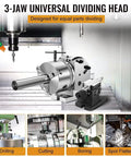 Rock Solid Heavy Duty Dividing Head With Three Jaw Chuck, Ultra Precise 1:40 Indexing Ratio For Rotary Tables And Cnc Mills, Killer Shop Beast Attachment in machine setup.