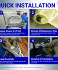 Quick installation guide for Upgraded Washer Suspension Rod Replacement Kit W10780045 in 4 steps with images.