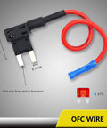 12V Car Add A Circuit Fuse Tap Adapter Kit With Mini ATS Blade Fuse Holder Dual Slot for circuit expansion, dimensions shown.