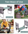 Go To Garden Kneeler And Seat Foldable Gardening Stool With 2 Tool Pouches and EVA Foam Pad in green shown as seat and kneeler